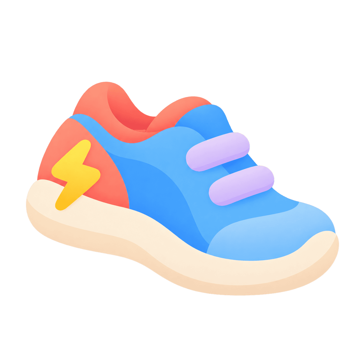 A bright blue sneaker with a lightning bolt
